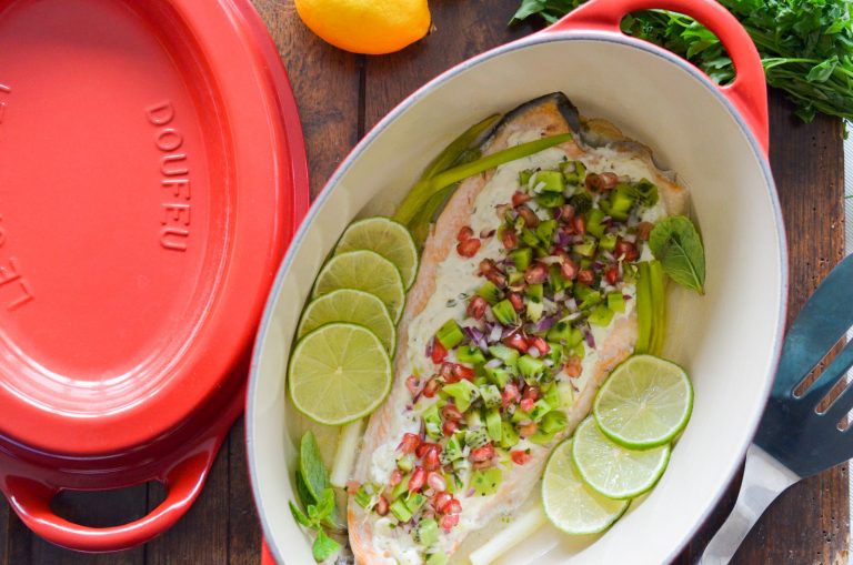 Saumon en cocotte et sa salsa de kiwi