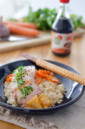 Poitrine de porc au chutney d'ananas et ses carottes à l'orange