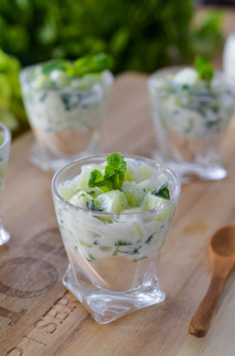 Verrine de concombre aux rillettes de thon