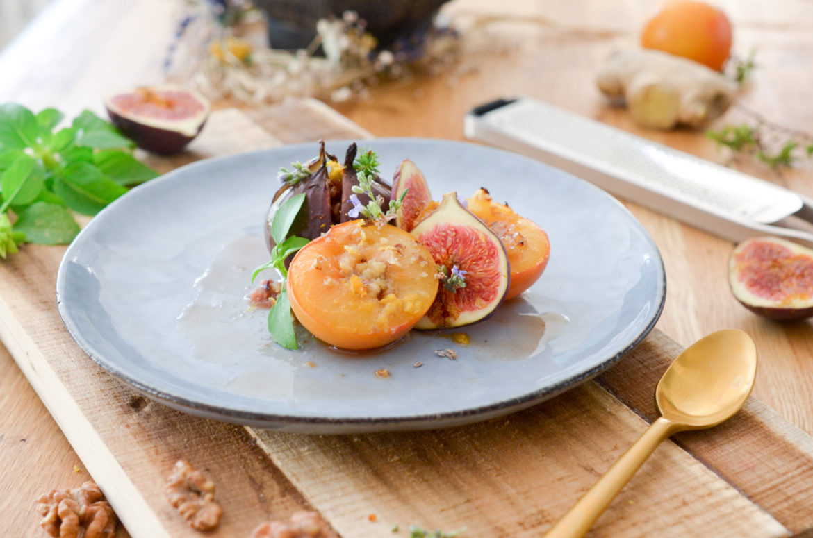 Figues Roties Miel Gingembre Assiette