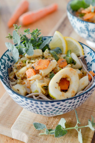 Wok de calamars citron gingembre