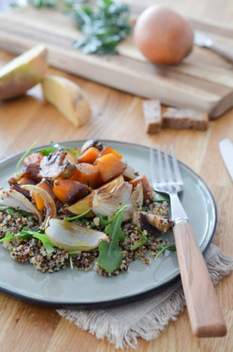 Légumes rôtis au sirop d’érable, vinaigrette tahin