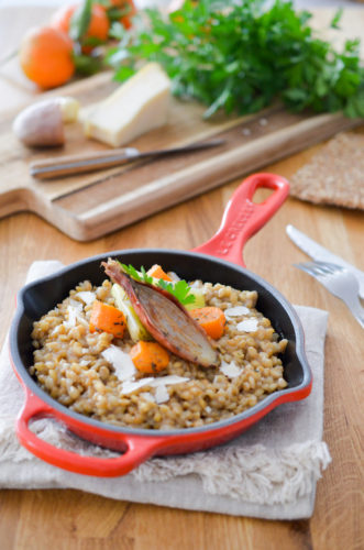 Risotto de petit épeautre au parmesan et petits légumes